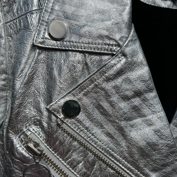 Silver Metallic Leather Jacket - Picture 3 of 10